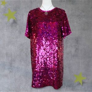 Anthropologie Verb by Pallavi Singhee Pink Party Sequin Shift Dress Size Medium